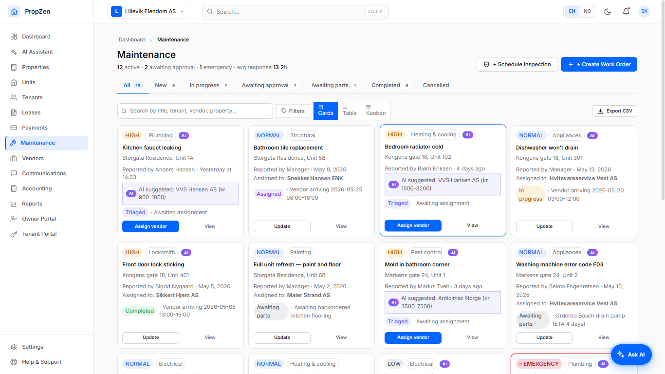 PropZen maintenance and AI triage