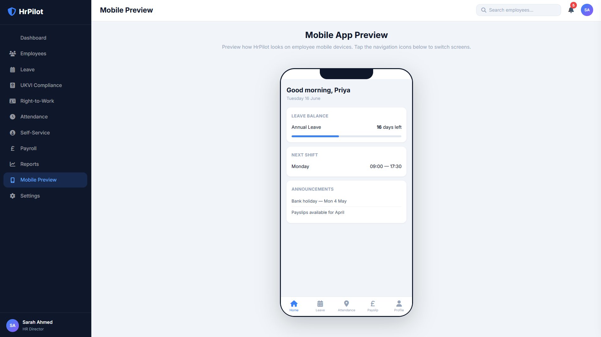SAFZ HRProc Mobile Self-Service
